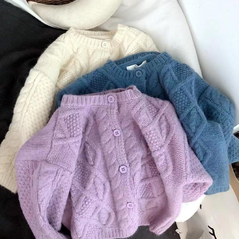 Cute Solid Color Children's Sweater In Purple Featuring Knitted Polyester Fabric With A Loose Fit