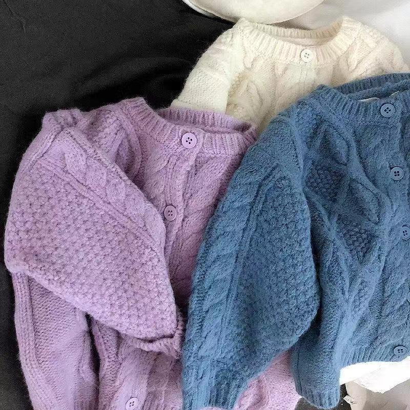 Cute Solid Color Children's Sweater In Purple Featuring Knitted Polyester Fabric With A Loose Fit