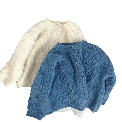 Cute Solid Color Children's Sweater In Purple Featuring Knitted Polyester Fabric With A Loose Fit