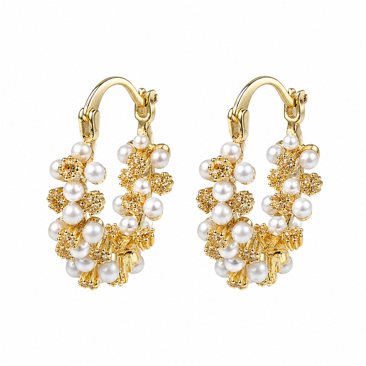 Round Hoop Earrings For Women Featuring Electroplated Craftsmanship With Retro Style And Imitation Pearl Inlay