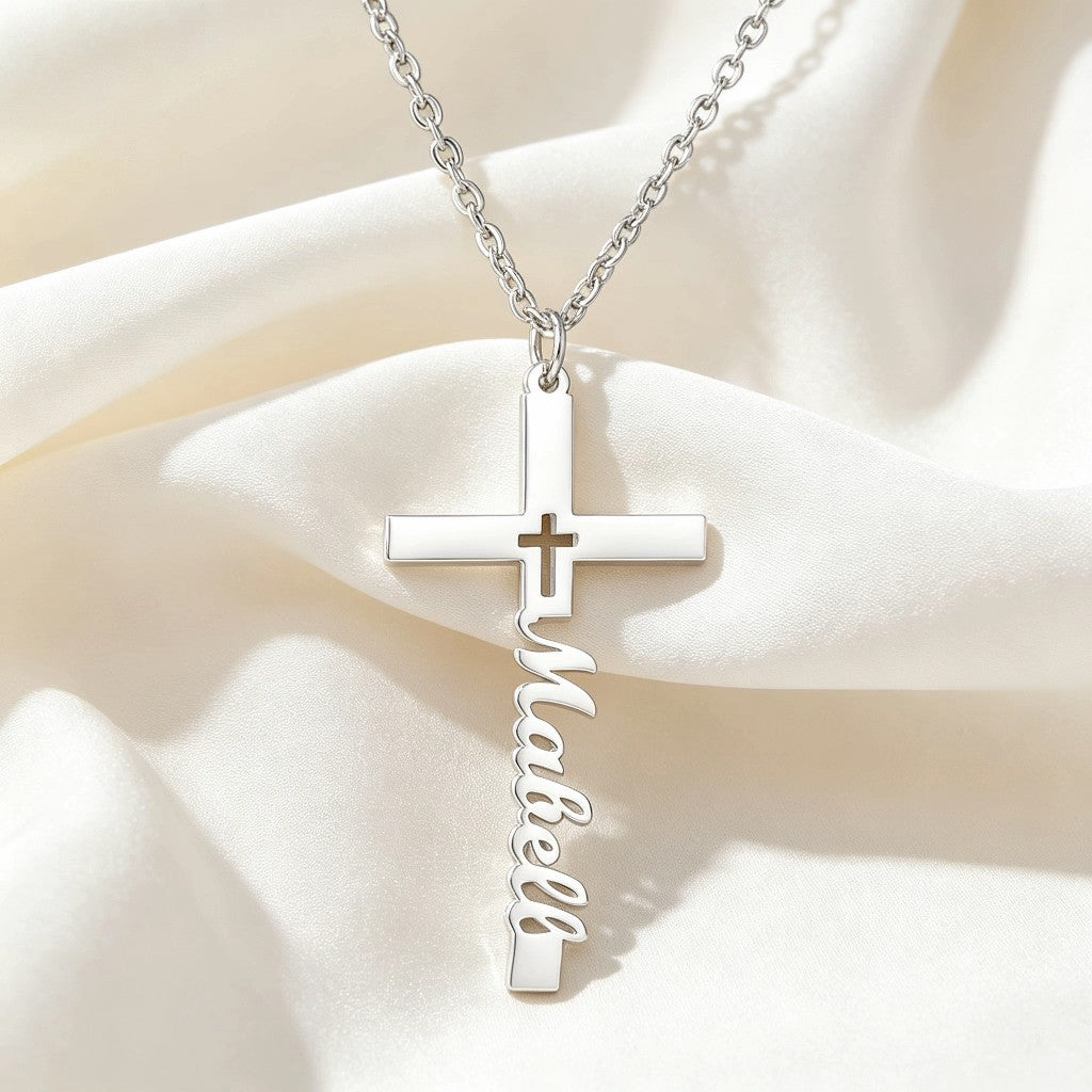 Unisex Cross Necklace With 304 Stainless Steel Chain And Pendant, Featuring Real Gold PVD Coating