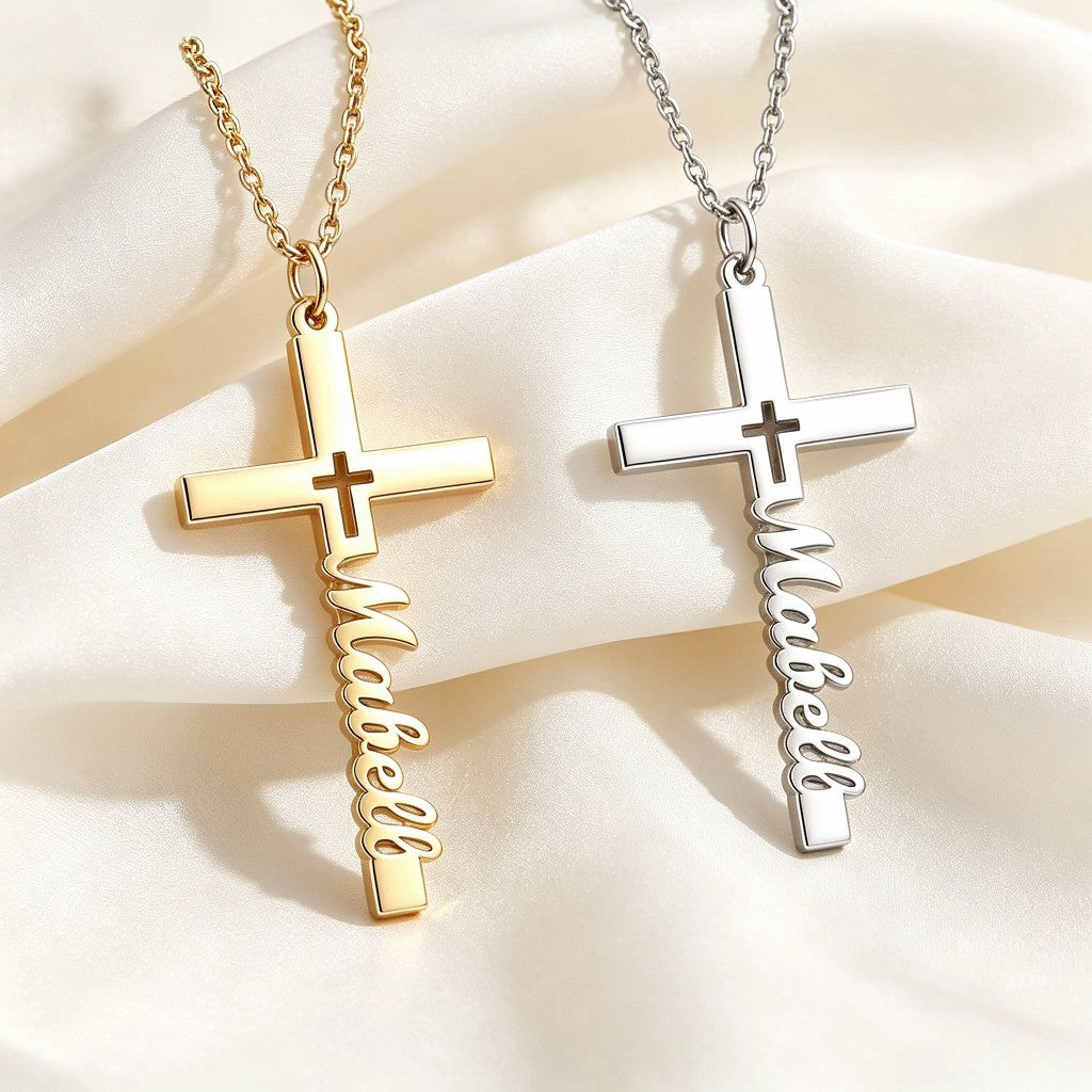 Unisex Cross Necklace With 304 Stainless Steel Chain And Pendant, Featuring Real Gold PVD Coating