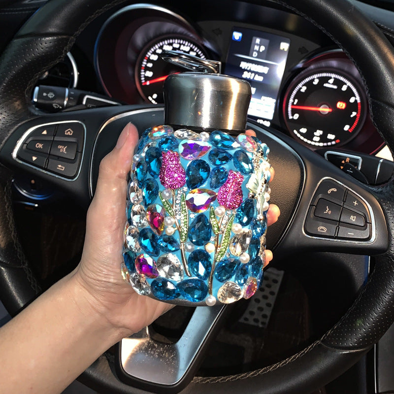 Crystal Car Interior Decoration In Natural Pink Featuring Durable 304 Stainless Steel Material