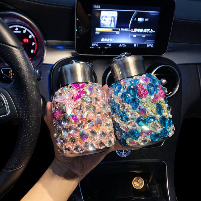 Crystal Car Interior Decoration In Natural Pink Featuring Durable 304 Stainless Steel Material