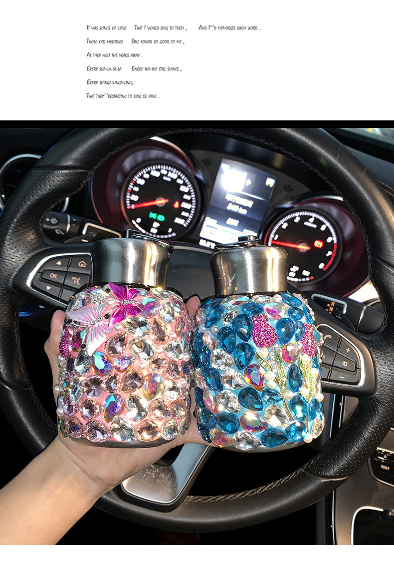 Crystal Car Interior Decoration In Natural Pink Featuring Durable 304 Stainless Steel Material