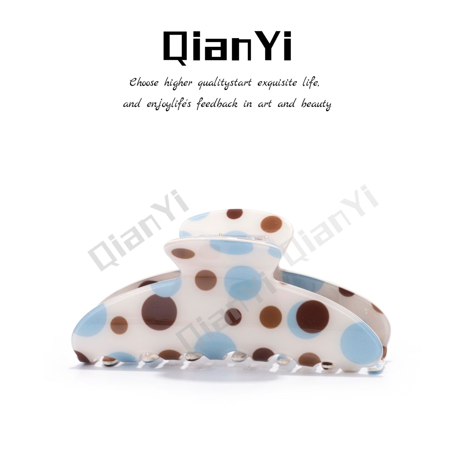 Sweet Polka Dots Hair Claw For Women Made Of Acetic Acid Sheets In Beige