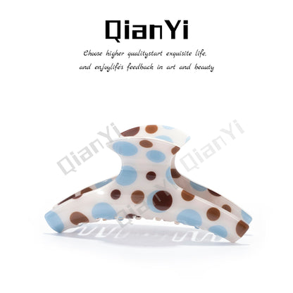 Sweet Polka Dots Hair Claw For Women Made Of Acetic Acid Sheets In Beige