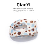 Blue Polka Dot Milk Tea Flat Abalone Clip 6.5*10cm