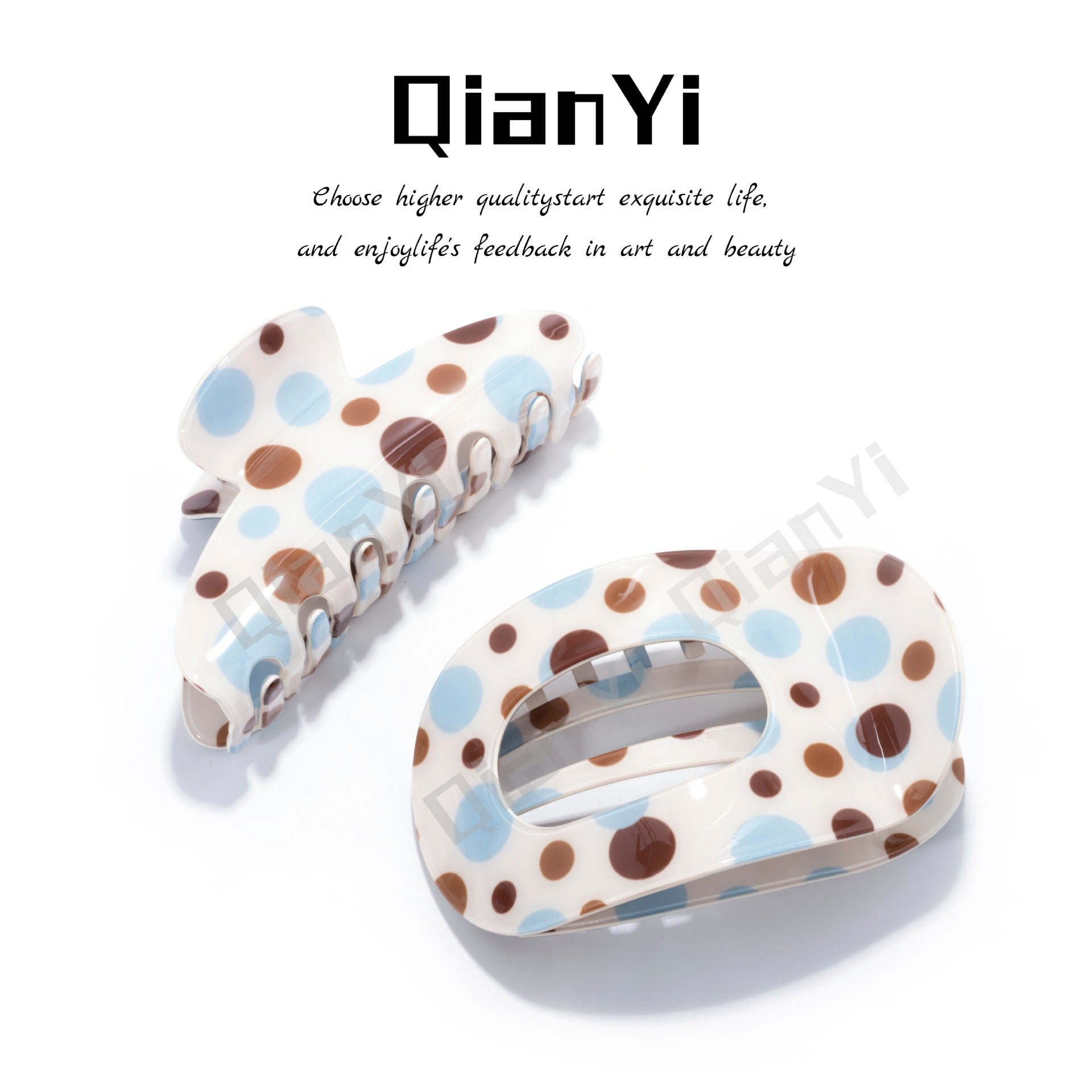 Sweet Polka Dots Hair Claw For Women Made Of Acetic Acid Sheets In Beige