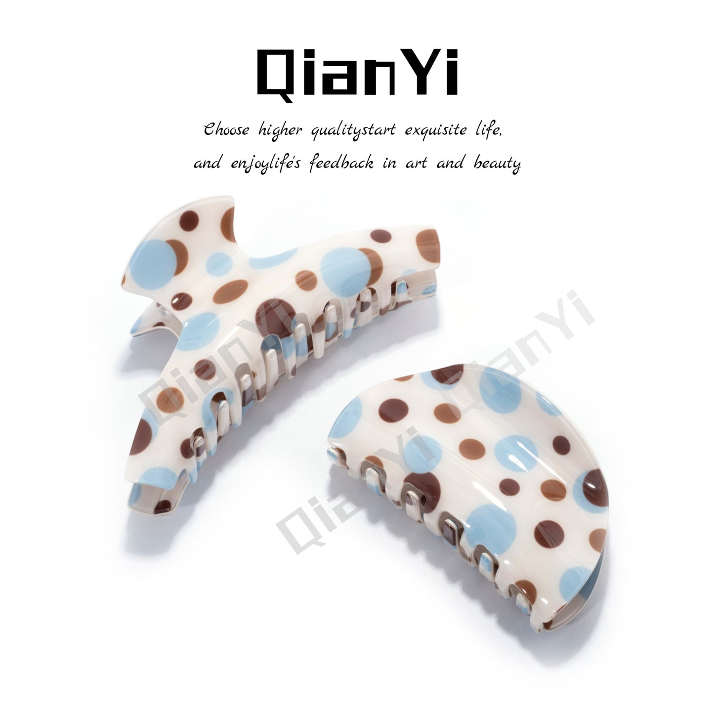 Sweet Polka Dots Hair Claw For Women Made Of Acetic Acid Sheets In Beige