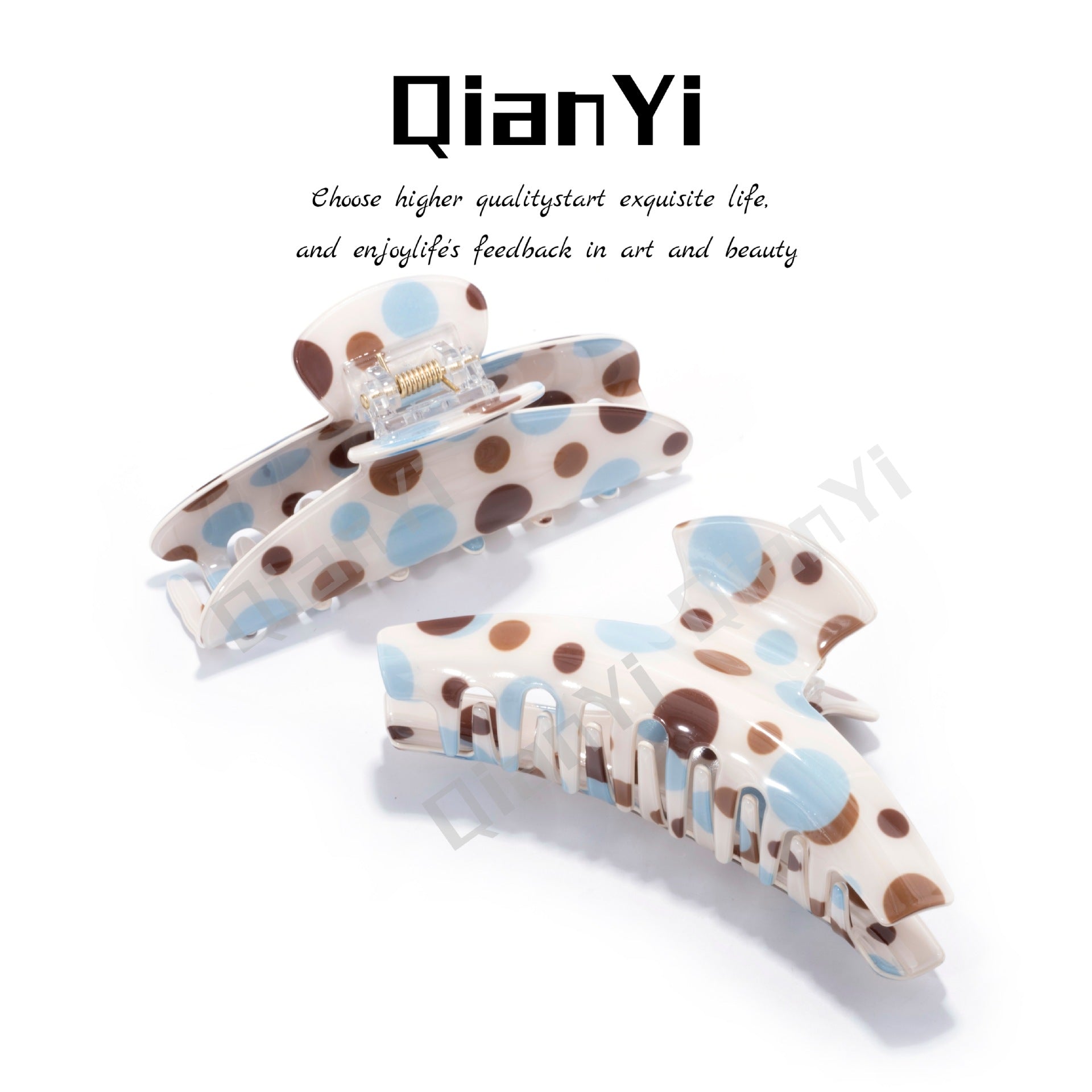 Sweet Polka Dots Hair Claw For Women Made Of Acetic Acid Sheets In Beige
