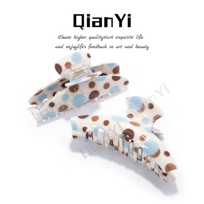 Sweet Polka Dots Hair Claw For Women Made Of Acetic Acid Sheets In Beige