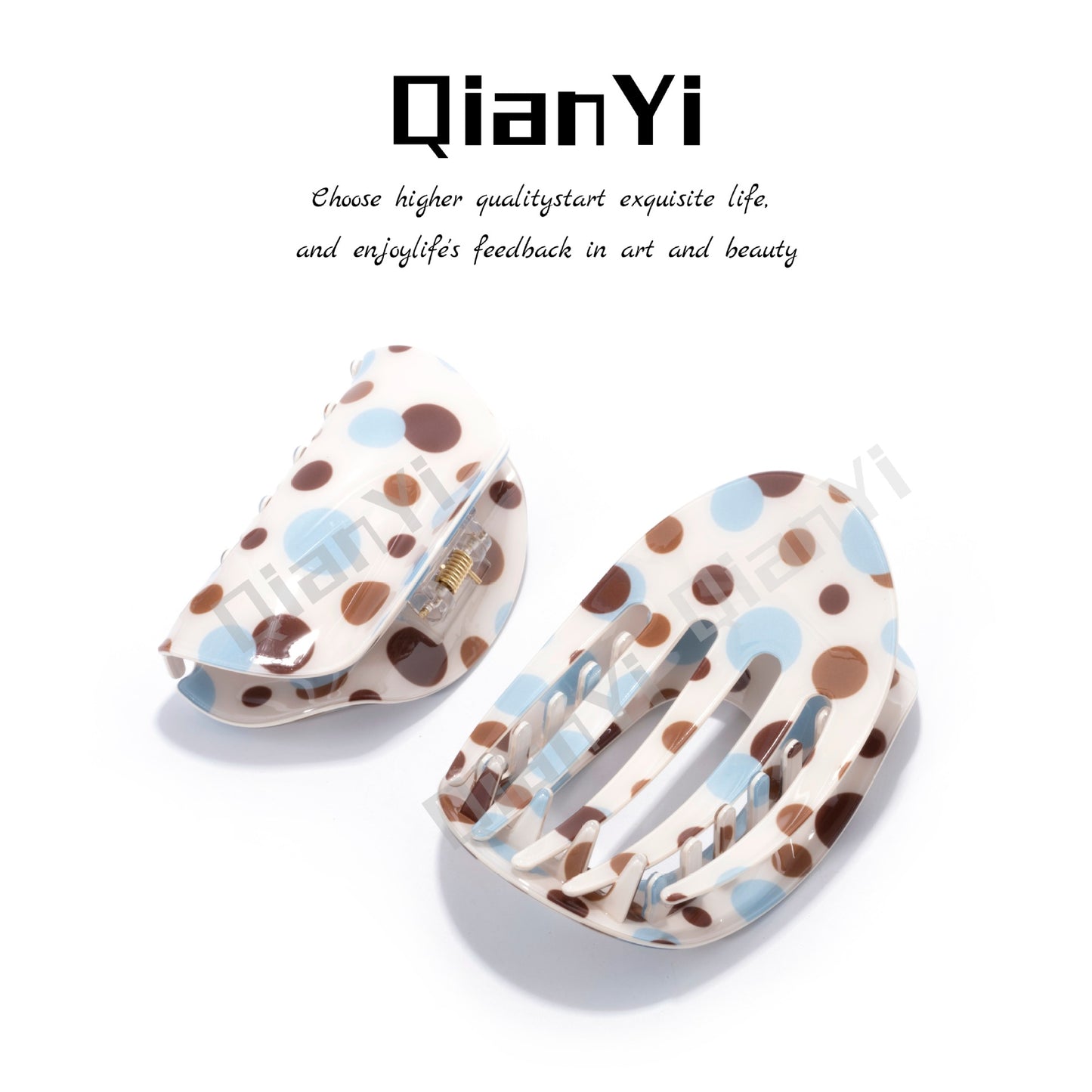 Sweet Polka Dots Hair Claw For Women Made Of Acetic Acid Sheets In Beige