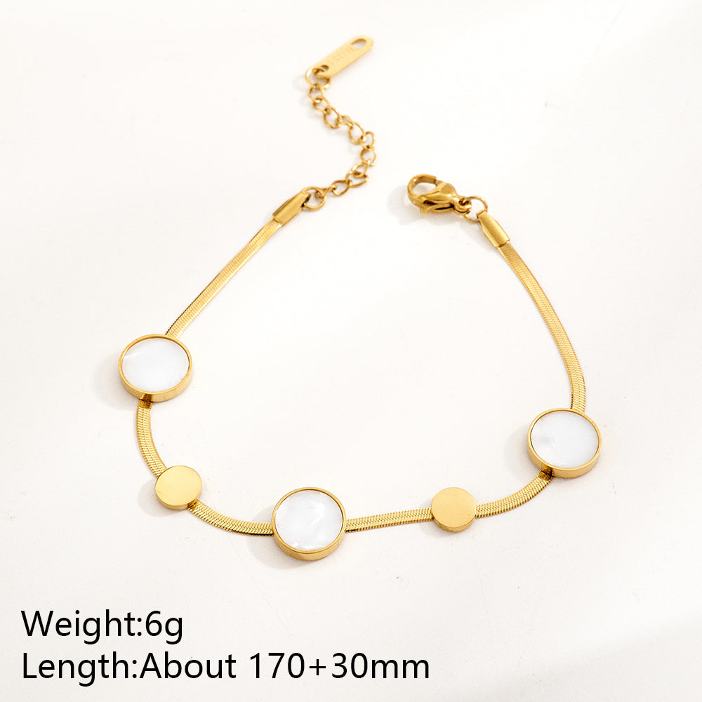 Round Multi Charms Unisex Bracelet, Electroplated 304 Stainless Steel With 18K Gold Plated PVD And Shell Inlay