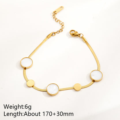 Round Multi Charms Unisex Bracelet, Electroplated 304 Stainless Steel With 18K Gold Plated PVD And Shell Inlay