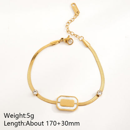 Round Multi Charms Unisex Bracelet, Electroplated 304 Stainless Steel With 18K Gold Plated PVD And Shell Inlay