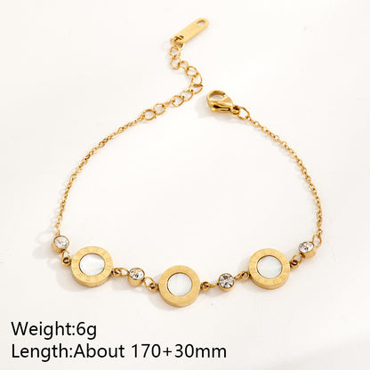 Round Multi Charms Unisex Bracelet, Electroplated 304 Stainless Steel With 18K Gold Plated PVD And Shell Inlay