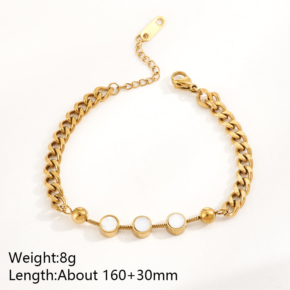 Round Multi Charms Unisex Bracelet, Electroplated 304 Stainless Steel With 18K Gold Plated PVD And Shell Inlay