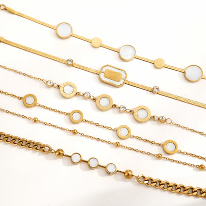 Round Multi Charms Unisex Bracelet, Electroplated 304 Stainless Steel With 18K Gold Plated PVD And Shell Inlay