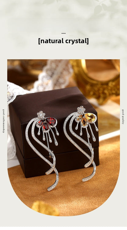 Baroque Style 925 Sterling Silver Pin For Women With Natural Stone Inlay And Tassel Craftsmanship