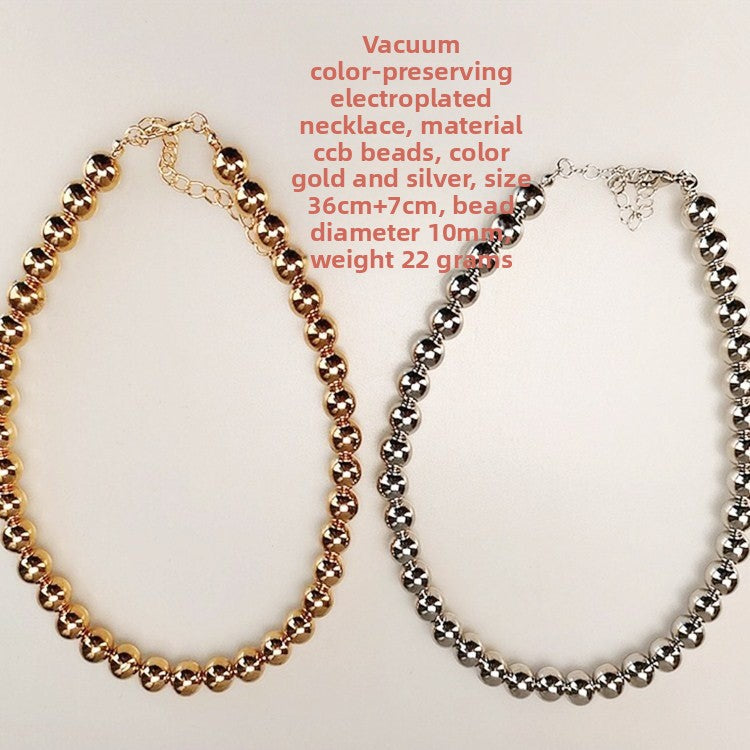 Unisex Round Beaded Chain Choker Necklace With Electroplated Golden Plated Alloy Beading Craft