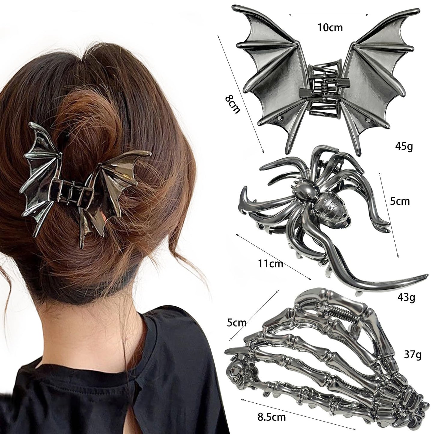 Bat Hair Claws For Women, Alloy Hairpin Set Of 3 Pieces, Perfect Halloween Hair Accessories