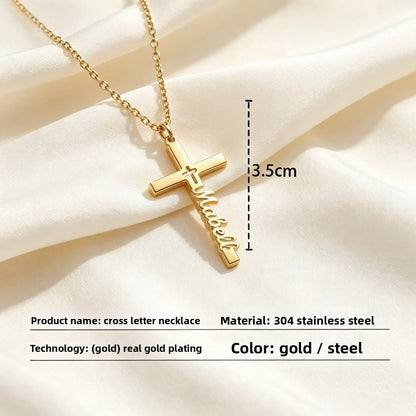 Unisex Cross Necklace With 304 Stainless Steel Chain And Pendant, Featuring Real Gold PVD Coating