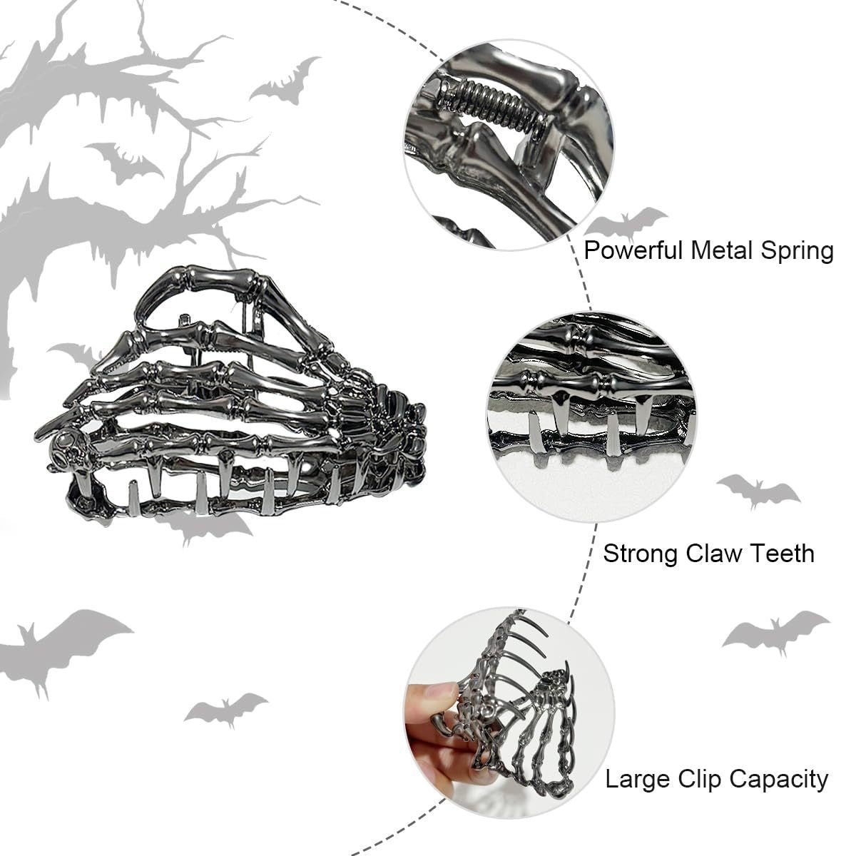 Bat Hair Claws For Women, Alloy Hairpin Set Of 3 Pieces, Perfect Halloween Hair Accessories