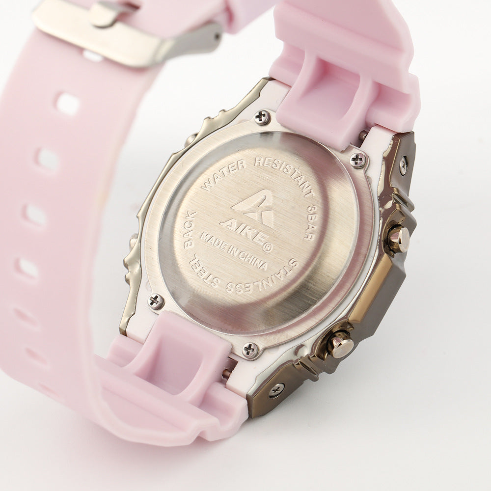 Unisex Electronic Watch With Rectangle Dial, Plastic Case And Plastic Mirror, Number Display, Silica Gel Strap