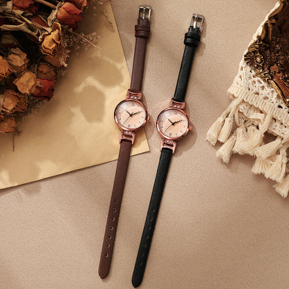 Women’s Quartz Watch With Round Dial, Imitation Leather Strap, Pin Buckle, And Ordinary Glass Mirror