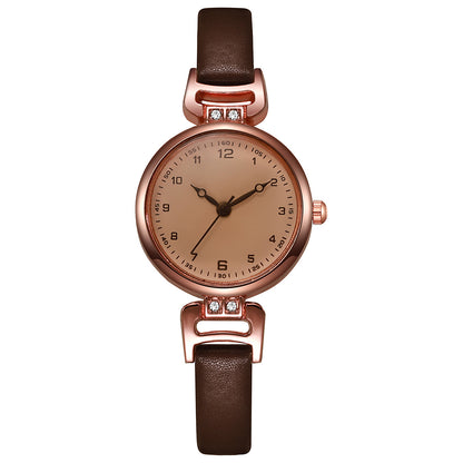 Women’s Quartz Watch With Round Dial, Imitation Leather Strap, Pin Buckle, And Ordinary Glass Mirror