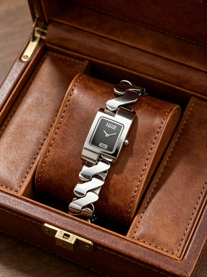Women’s Quartz Watch With Square Dial, Stainless Steel Strap, Single Folding Buckle, And Ordinary Glass Mirror