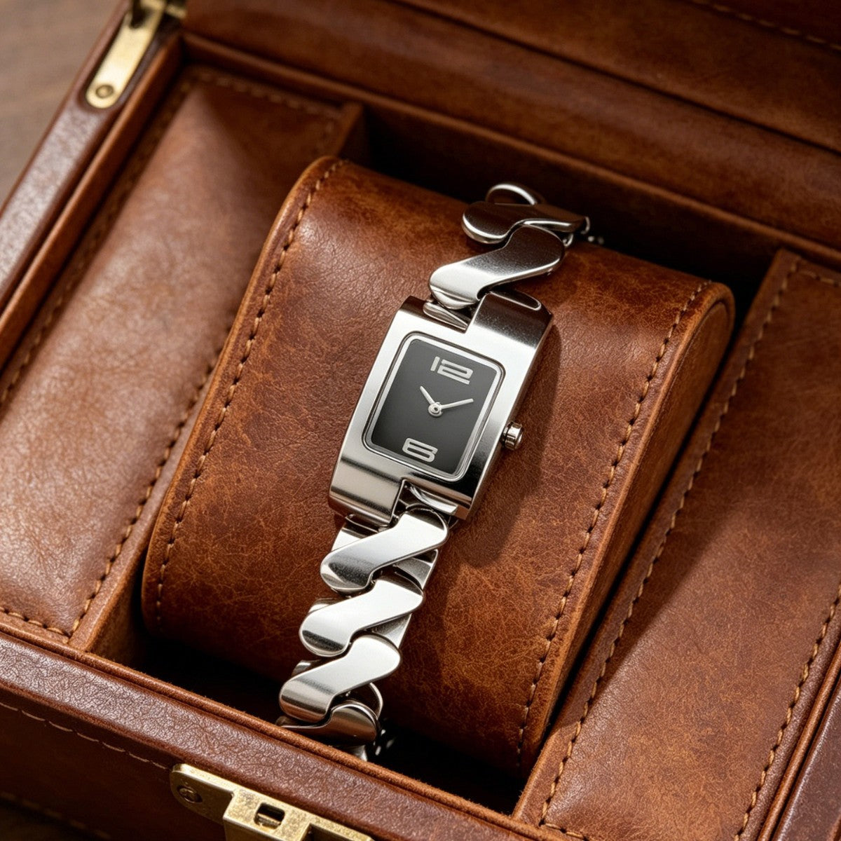 Women’s Quartz Watch With Square Dial, Stainless Steel Strap, Single Folding Buckle, And Ordinary Glass Mirror