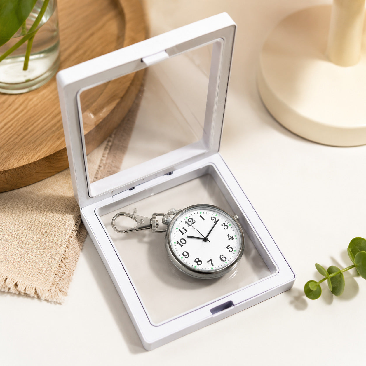 Unisex Round Dial Quartz Movement Strap Pocket Watch With Plexiglass Mirror And Plastic Case Featuring Pointer And Number Display