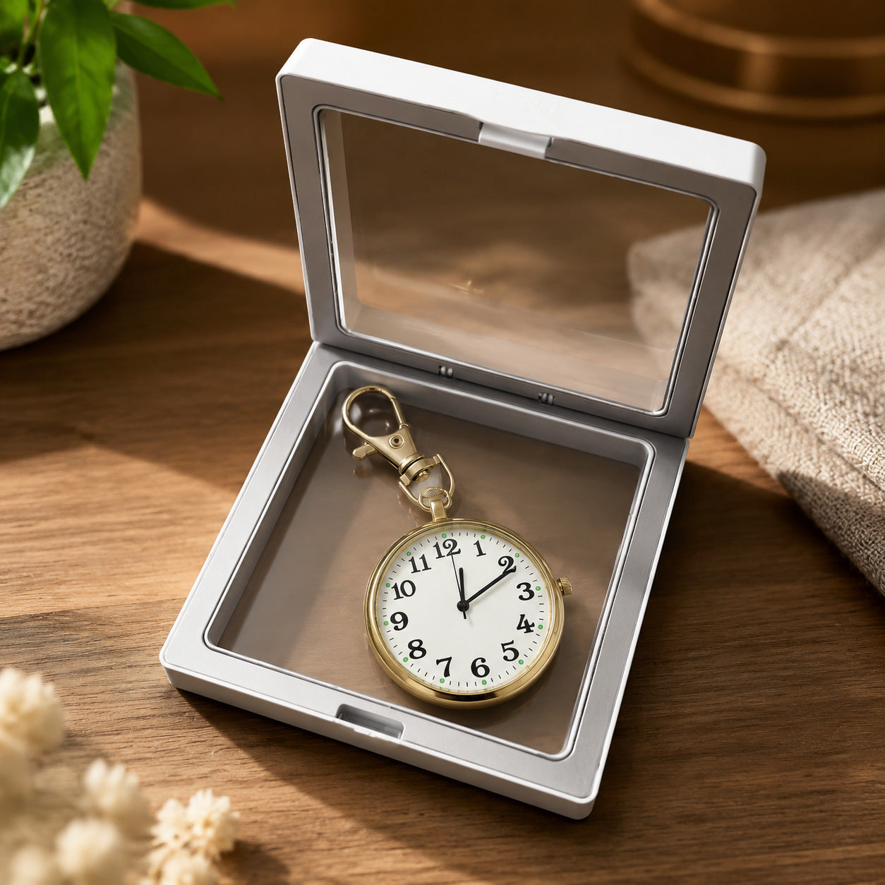 Unisex Round Dial Quartz Movement Strap Pocket Watch With Plexiglass Mirror And Plastic Case Featuring Pointer And Number Display
