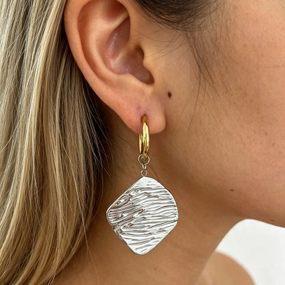 Geometric Electroplated Earrings For Women In 304 Stainless Steel With 18K Real Gold PVD Coated Plating And 0.01µm Thickness