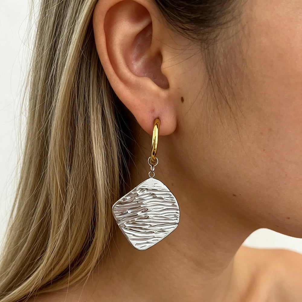 Geometric Electroplated Earrings For Women In 304 Stainless Steel With 18K Real Gold PVD Coated Plating And 0.01µm Thickness