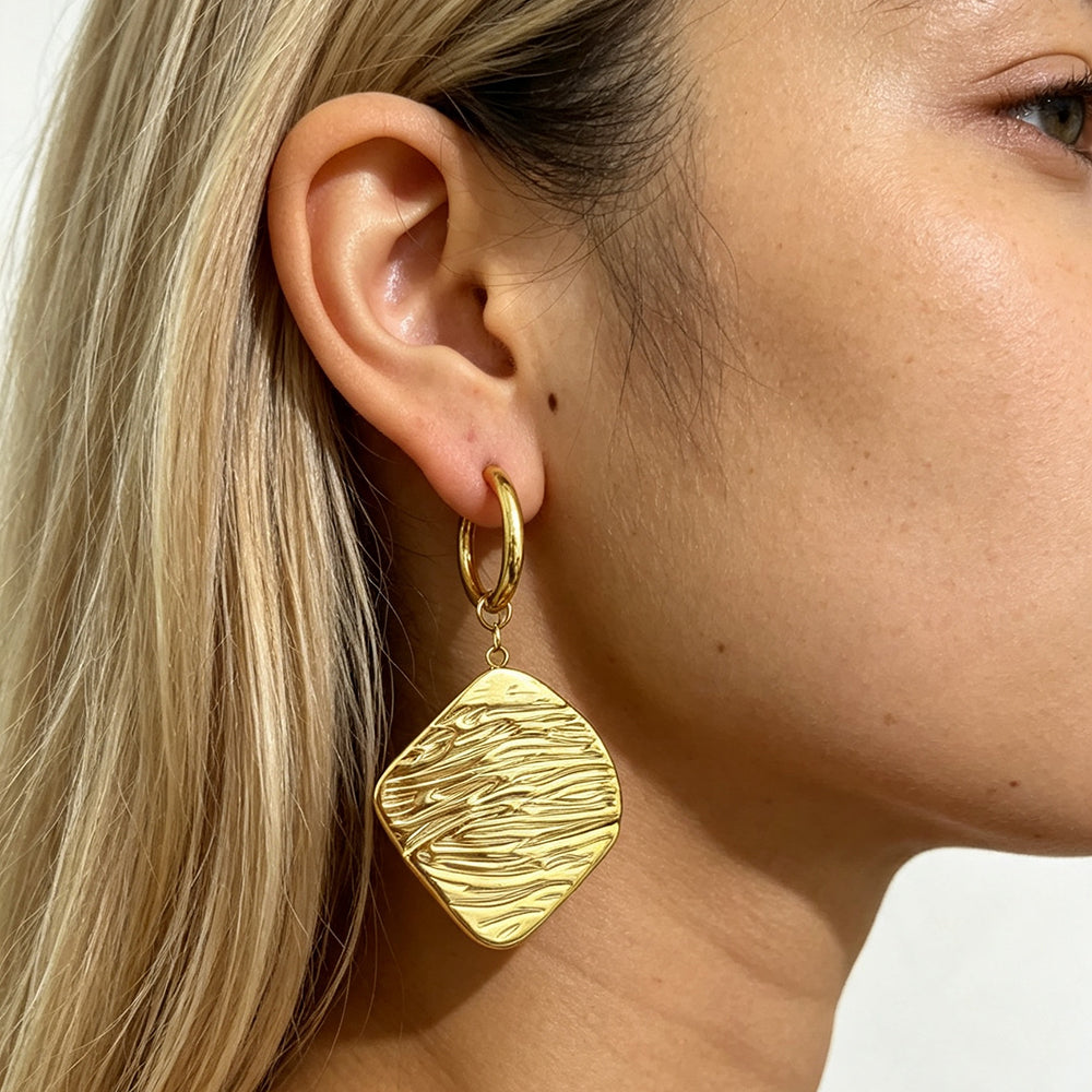 Geometric Electroplated Earrings For Women In 304 Stainless Steel With 18K Real Gold PVD Coated Plating And 0.01µm Thickness