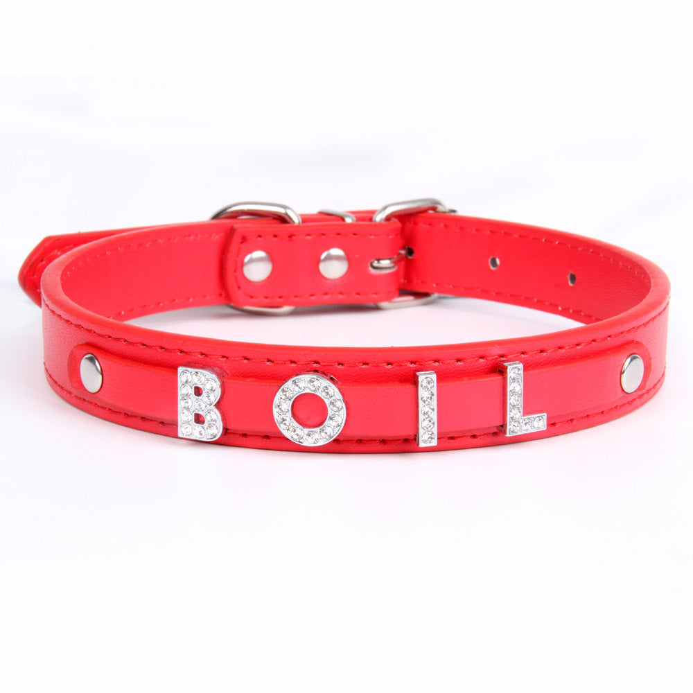 Halloween PU Leather Pet Collar For All Seasons Featuring Durable Letter Pattern Design