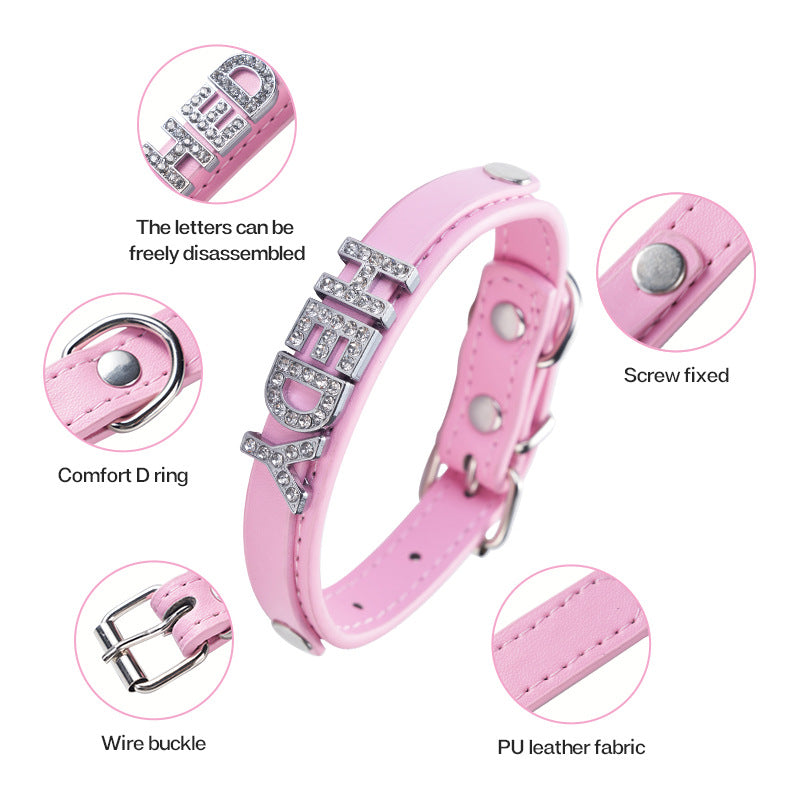 Halloween PU Leather Pet Collar For All Seasons Featuring Durable Letter Pattern Design