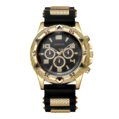 Men's Quartz Watch Jewelry Set With Round Dial, Tempered Glass Mirror, Silica Gel Strap, And Double Side Snap Buckle
