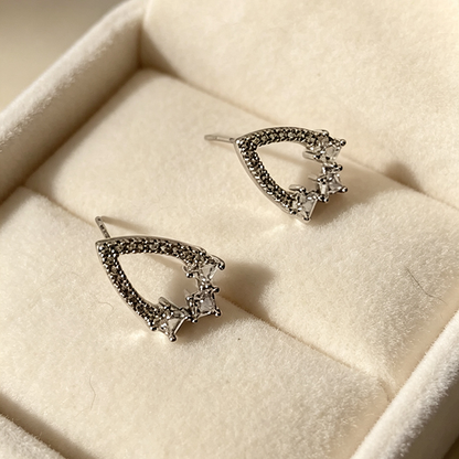 Handmade Geometric Stud Earrings For Women In Brass With Platinum Plated Finish And Zircon Inlay