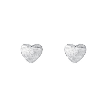 Heart Shape Stud Earrings For Women In Simple Style, Crafted With Brushed S999 Silver In Silver Color