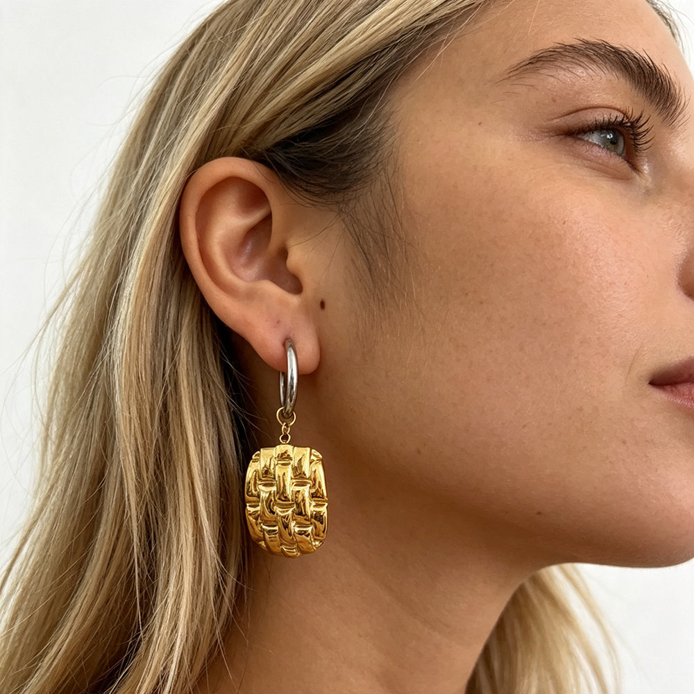 Geometric Electroplated Earrings For Women In 304 Stainless Steel With 18K Real Gold PVD Coated Plating And 0.01µm Thickness