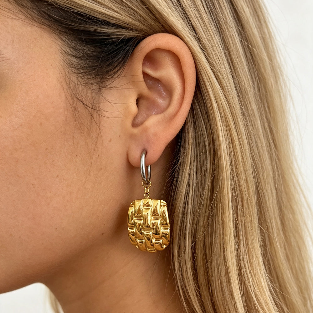 Geometric Electroplated Earrings For Women In 304 Stainless Steel With 18K Real Gold PVD Coated Plating And 0.01µm Thickness