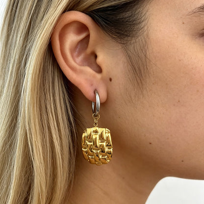 Geometric Electroplated Earrings For Women In 304 Stainless Steel With 18K Real Gold PVD Coated Plating And 0.01µm Thickness