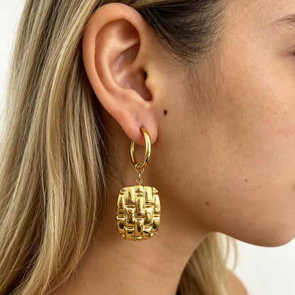 Geometric Electroplated Earrings For Women In 304 Stainless Steel With 18K Real Gold PVD Coated Plating And 0.01µm Thickness