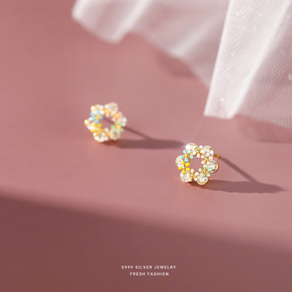 Sweet Style Garlands For Women Stud Earrings Made Of S999 Silver Featuring Epoxy Colour