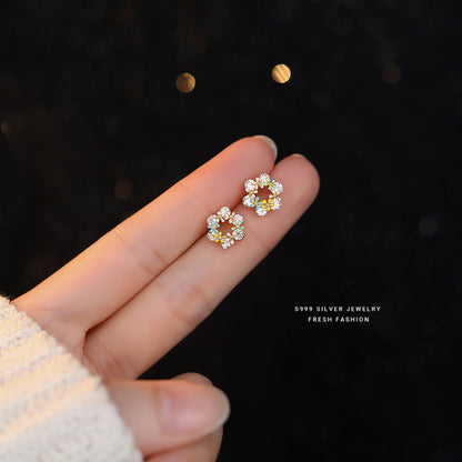 Sweet Style Garlands For Women Stud Earrings Made Of S999 Silver Featuring Epoxy Colour