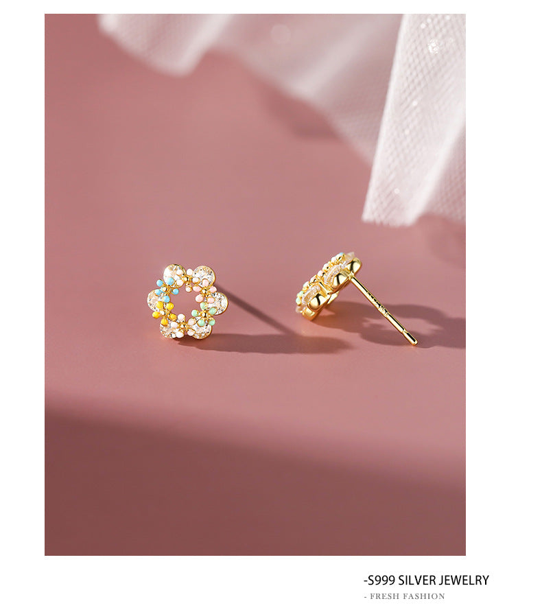 Sweet Style Garlands For Women Stud Earrings Made Of S999 Silver Featuring Epoxy Colour